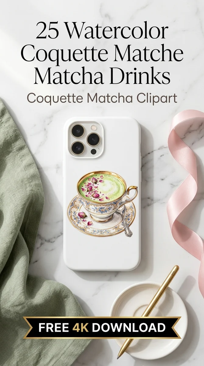 Free Rose Matcha Latte PNG | Vintage Floral Teacup Clipart — Coquette Matcha Latte | Soft Girl Cafe Clipart PNG watercolor clipart