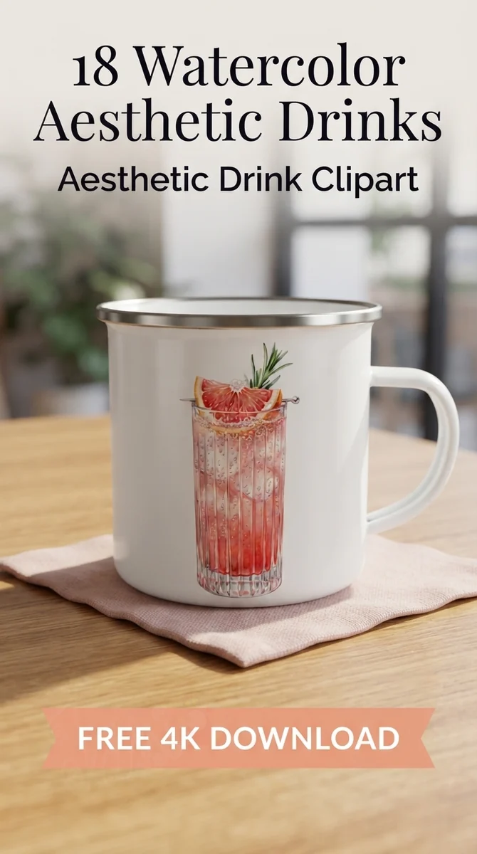 Free Grapefruit Spritzer PNG | Pink Citrus Soda Clipart — Home Cafe Aesthetic | Watercolor Drink Clipart watercolor clipart