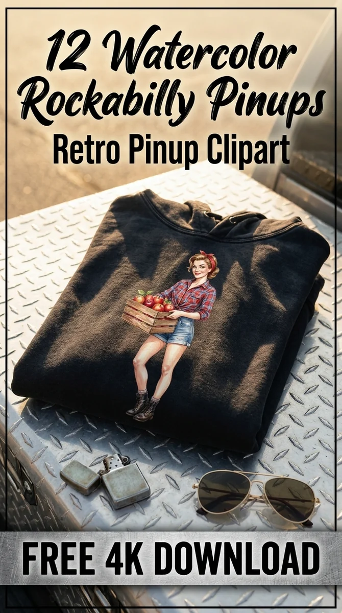 Free Vintage Farmer Girl PNG | Rockabilly Pin-Up Art β Rockabilly Pin-Up | Retro Clipart watercolor clipart