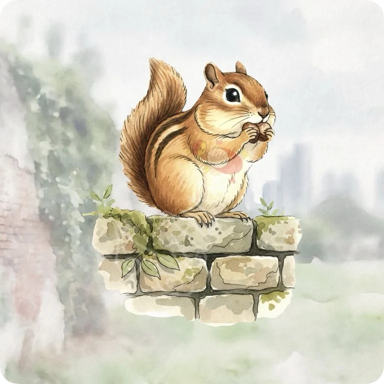 Free Cute Chipmunk on Wall PNG | Urban Wildlife Watercolor Clipart — Urban Wildlife Watercolor Clipart City Animal PNG watercolor clipart
