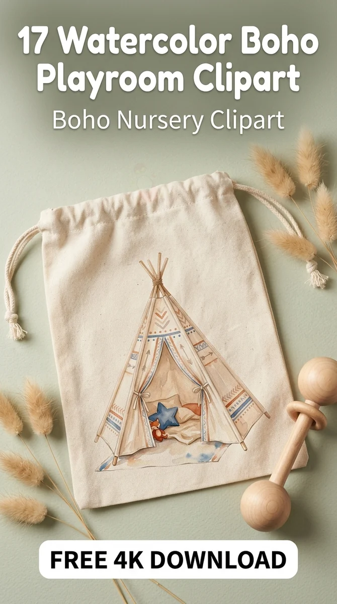 Free Kids Teepee Tent PNG | Boho Tribal Playroom Clipart — Boho Nursery Clipart | Playroom Watercolor PNGs watercolor clipart