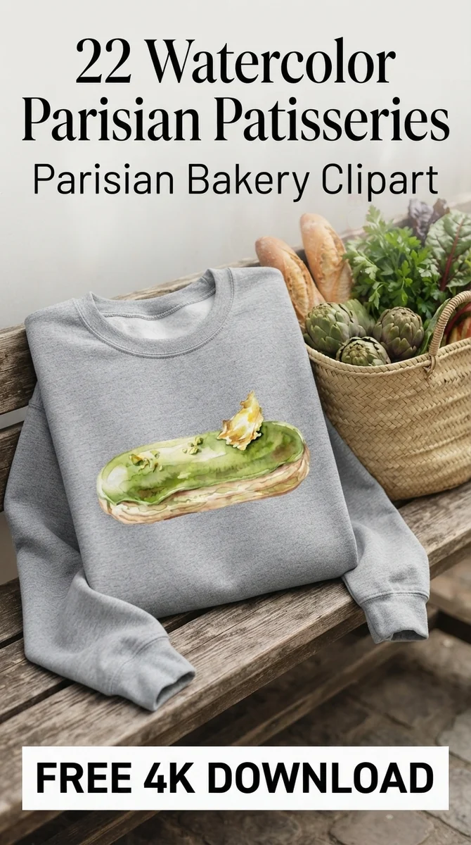 Free Pistachio Eclair PNG | Parisian Patisserie Clipart — French Patisserie Clipart | Parisian Bakery PNG watercolor clipart