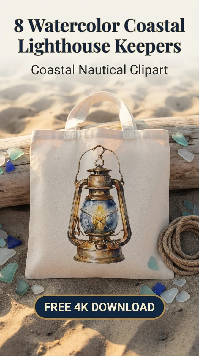 Free Vintage Maritime Lantern PNG | Nautical Brass Lamp Clipart — Coastal Lighthouse | Nautical Watercolor Clipart watercolor clipart