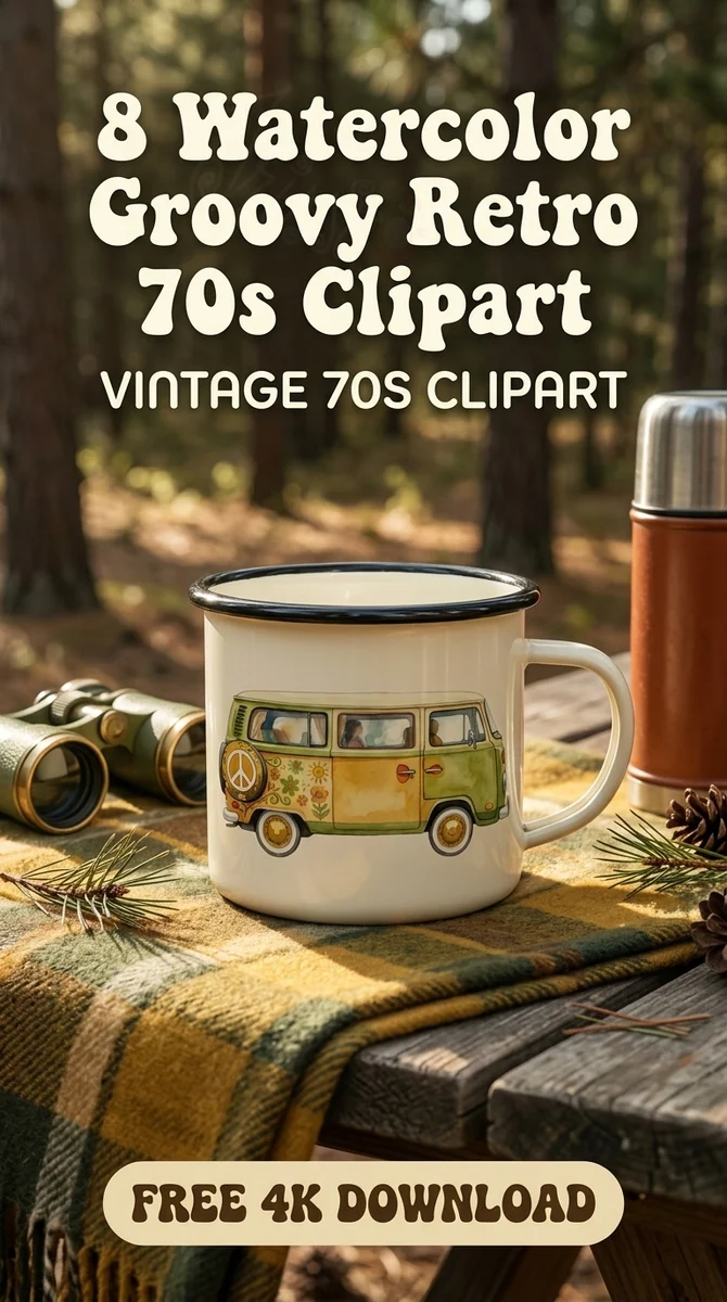 Free Hippie Van Clipart PNG | 70s Retro Peace Bus — 70s Retro Clipart | Vintage Groovy PNGs watercolor clipart