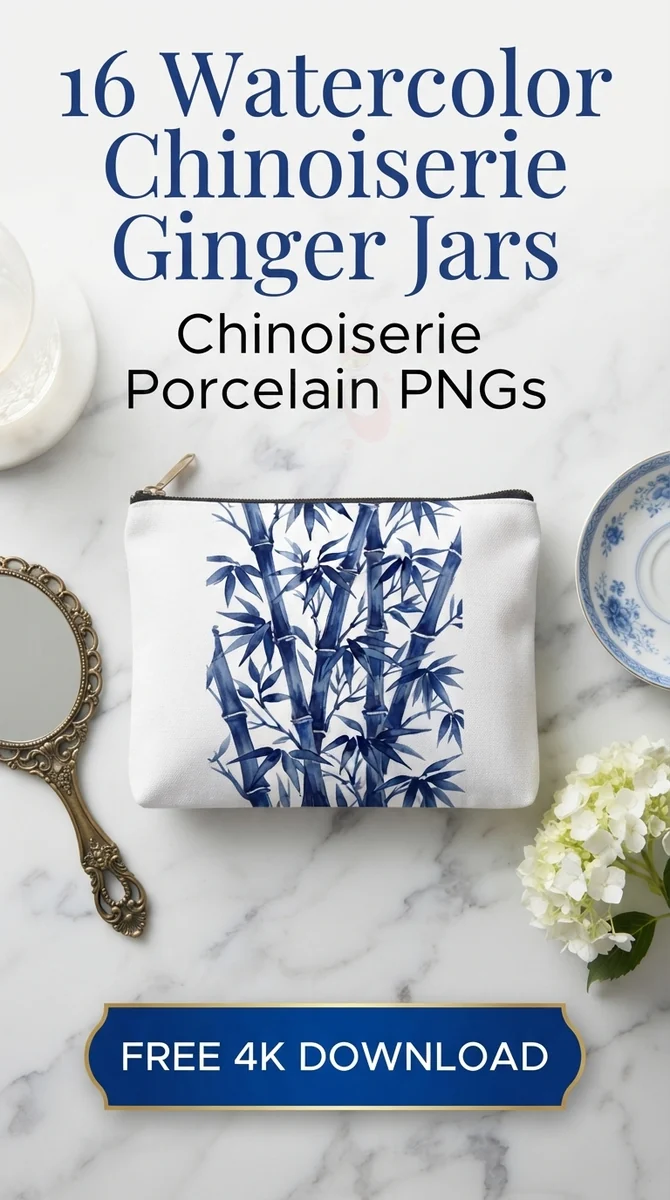 Free Indigo Bamboo Ginger Jar PNG | Blue Chinese Vase Clipart — Grandmillennial | Chinoiserie Clipart PNGs watercolor clipart