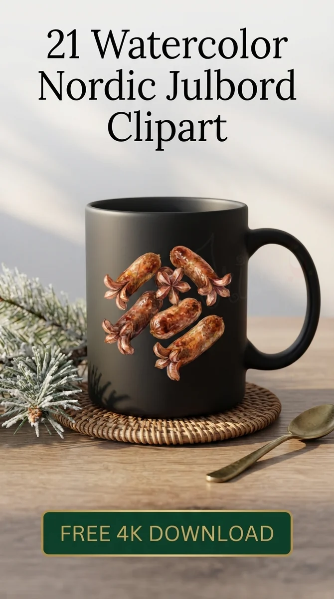 Free Prinskorv Sausage PNG | Swedish Christmas Food Clipart Art — Nordic Christmas Clipart | Hygge Julbord PNG watercolor clipart