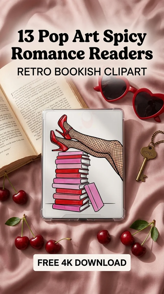Free Spicy Book Stack PNG | Retro Heels & Fishnets Clipart — Spicy Romance Reader Clipart PNG watercolor clipart