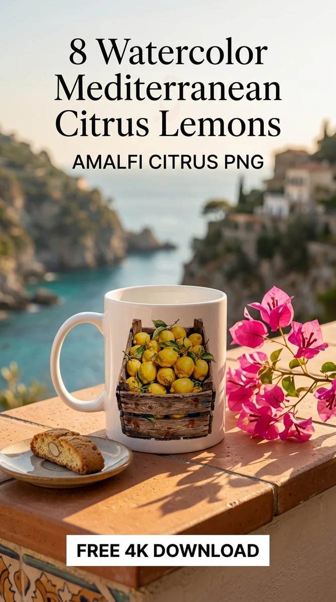 Free Rustic Lemon Crate PNG | Mediterranean Fruit Clipart — Mediterranean Citrus | Amalfi Lemon Clipart PNG watercolor clipart