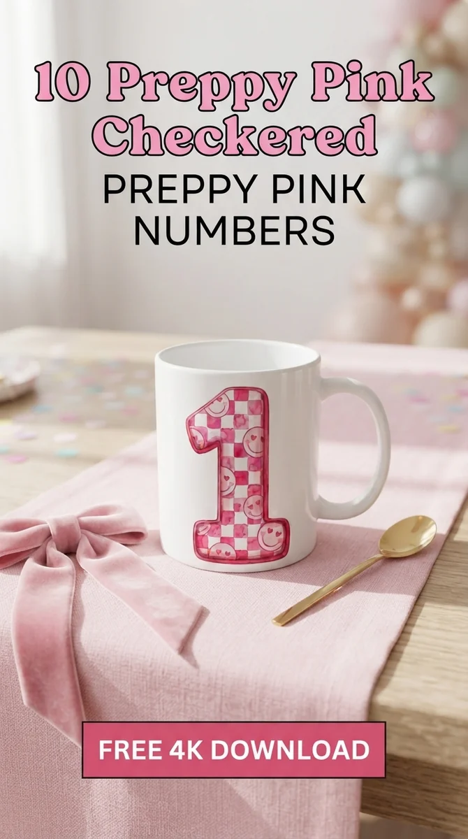 Free Pink Checkered Number 1 PNG | Y2K Preppy Birthday Clipart โ Preppy Pink Checkered Numbers | Y2K Birthday PNG watercolor clipart