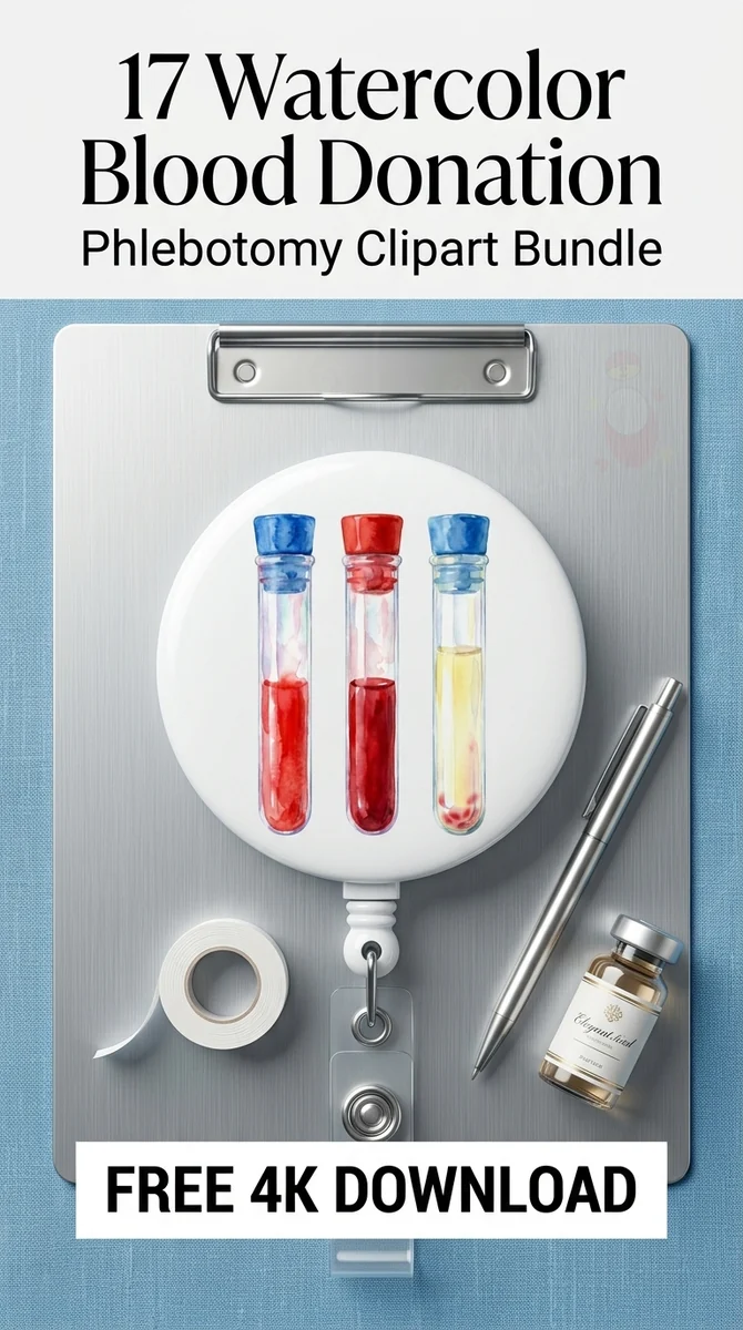 Free Phlebotomy Tube Clipart | Watercolor Blood Vial PNG — Watercolor Blood Donation | Medical Clipart watercolor clipart