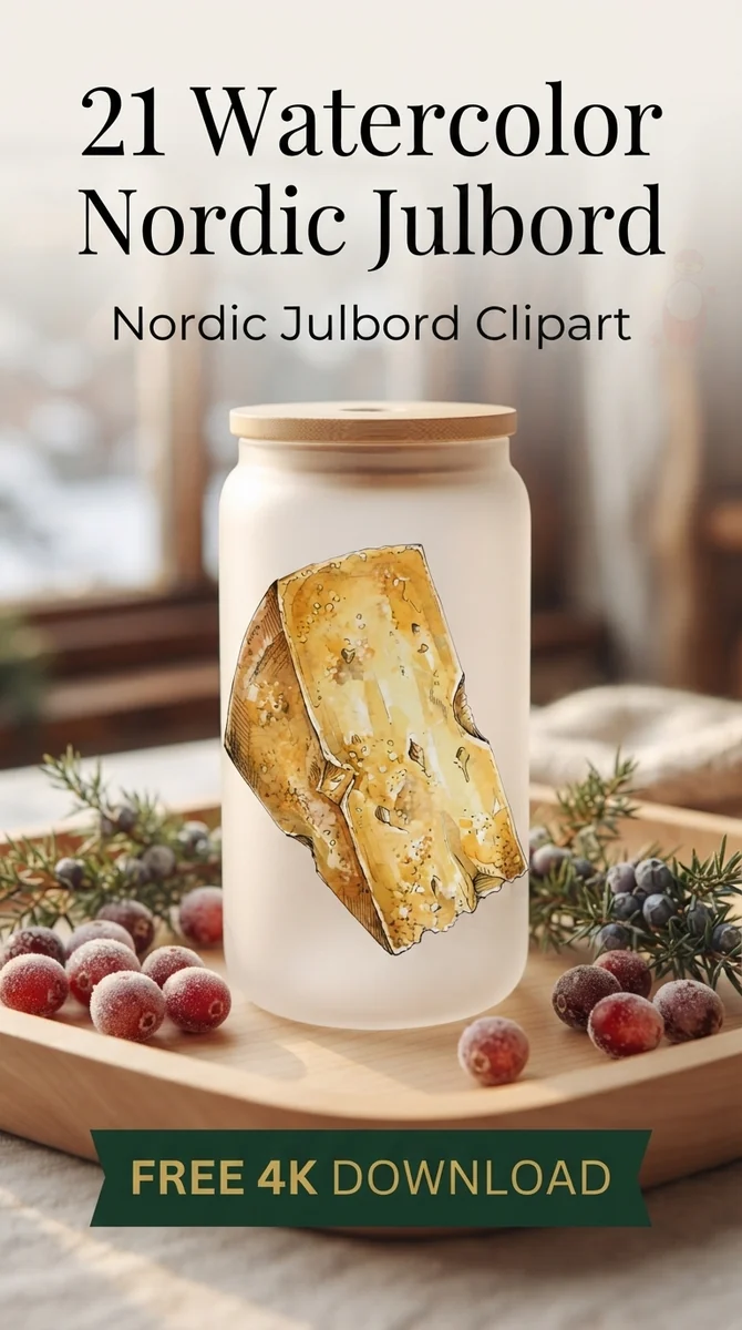 Free Västerbotten Cheese PNG | Swedish Gourmet Cheese Clipart — Nordic Christmas Clipart | Hygge Julbord PNG watercolor clipart