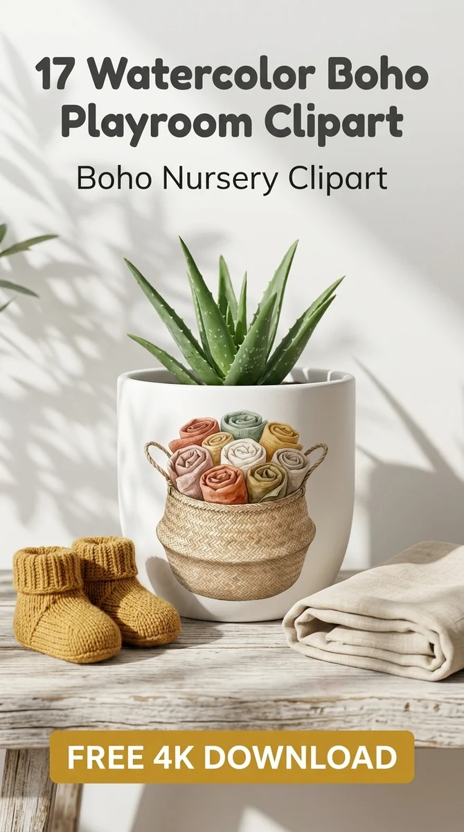 Free Boho Woven Basket PNG | Watercolor Blanket Storage Clipart — Boho Nursery Clipart | Playroom Watercolor PNGs watercolor clipart