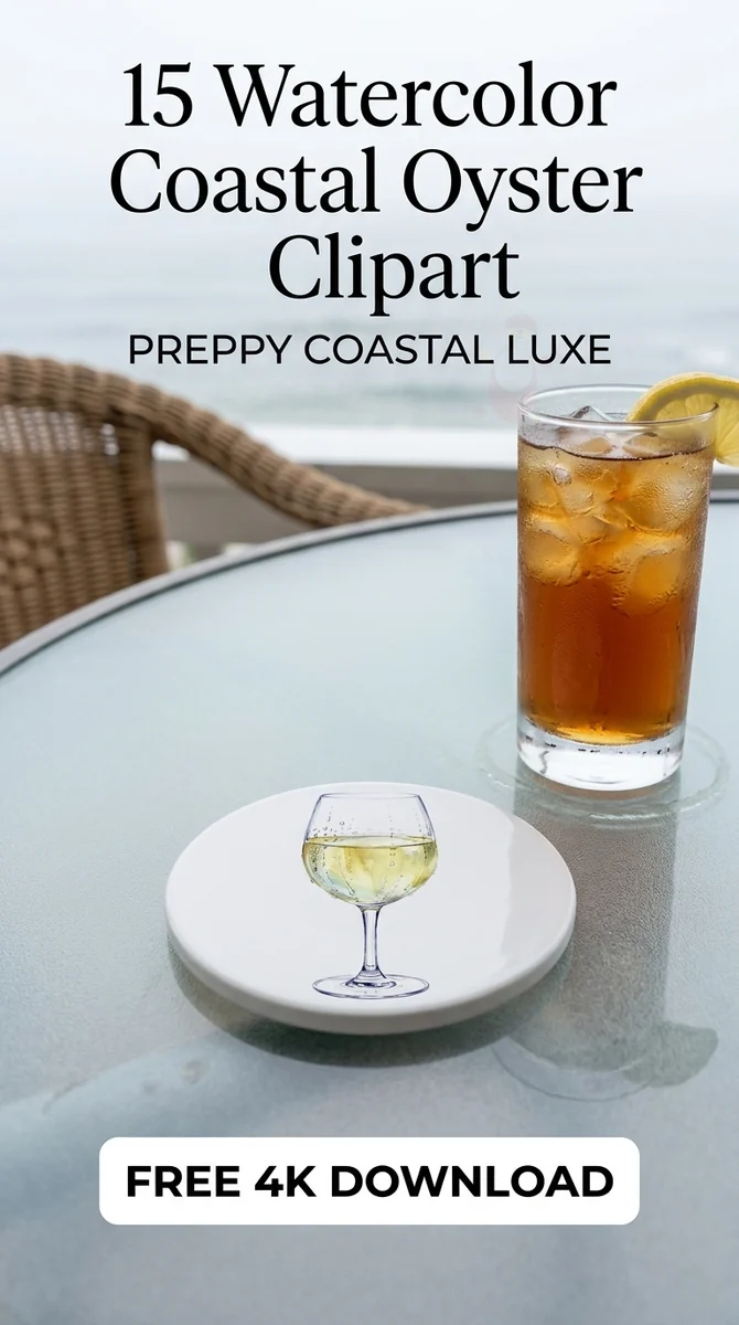 Free White Wine & Oyster PNG | High-End Coastal Clipart — Preppy Coastal | Coastal Grandmother Clipart PNG watercolor clipart