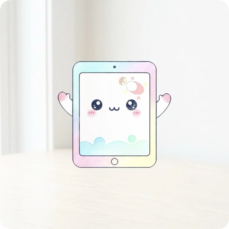 Free Kawaii Smiling Tablet PNG | Cute Pastel Tech Clipart — Aesthetic Tech Clipart | WFH & Digital Planner PNG watercolor clipart