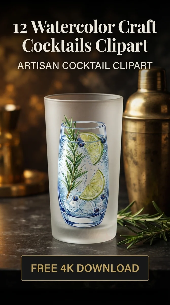 Free Sparkling Tonic PNG | Watercolor Rosemary Drink Clipart — Craft Cocktails | Watercolor Bar Menu PNGs watercolor clipart