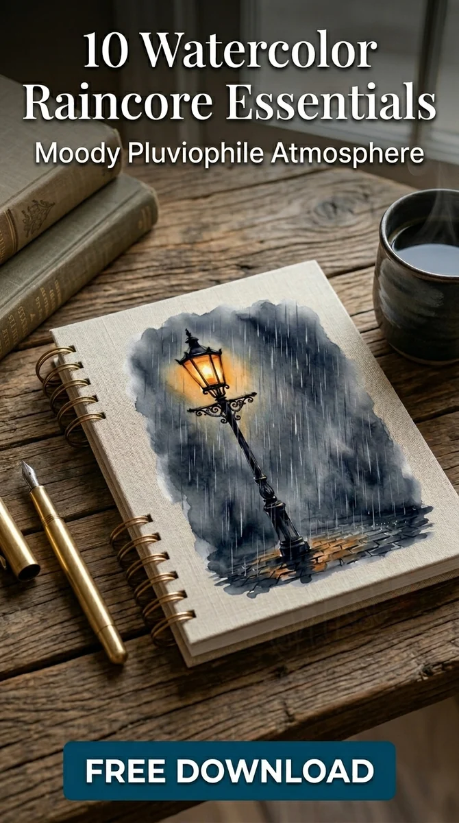 Free Rainy Street Lamp PNG | Vintage Dark Academia Clipart — Raincore Aesthetic Clipart Pluviophile Watercolor watercolor clipart