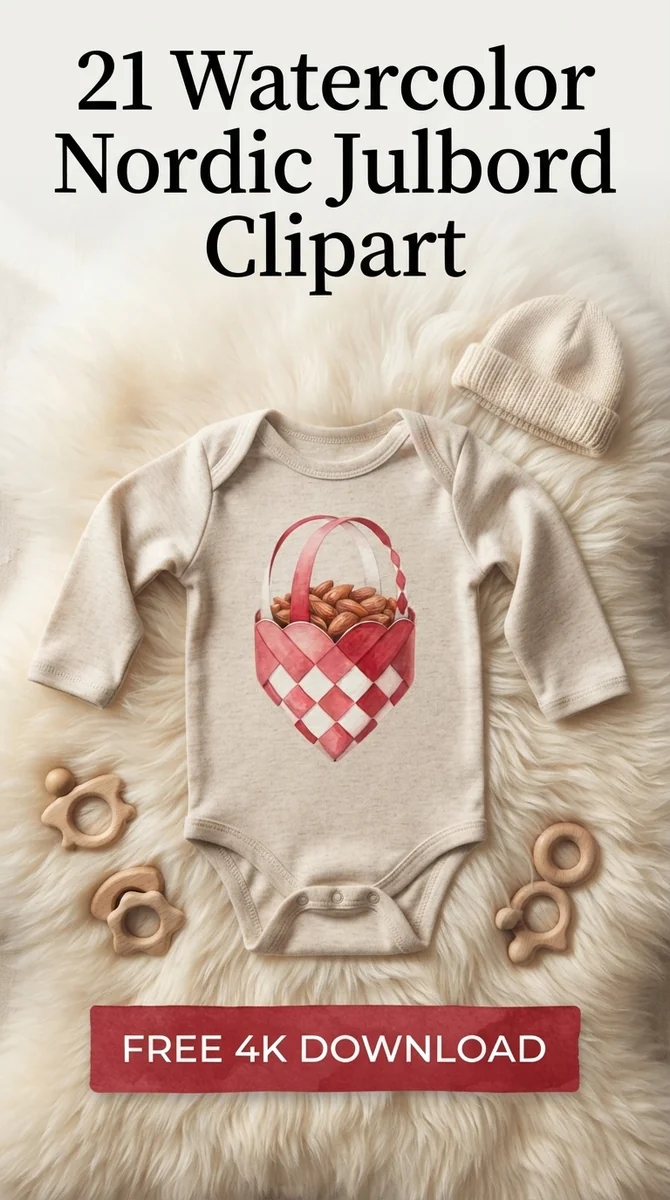 Free Woven Paper Heart PNG | Scandinavian Julehjerte Clipart Art — Nordic Christmas Clipart | Hygge Julbord PNG watercolor clipart
