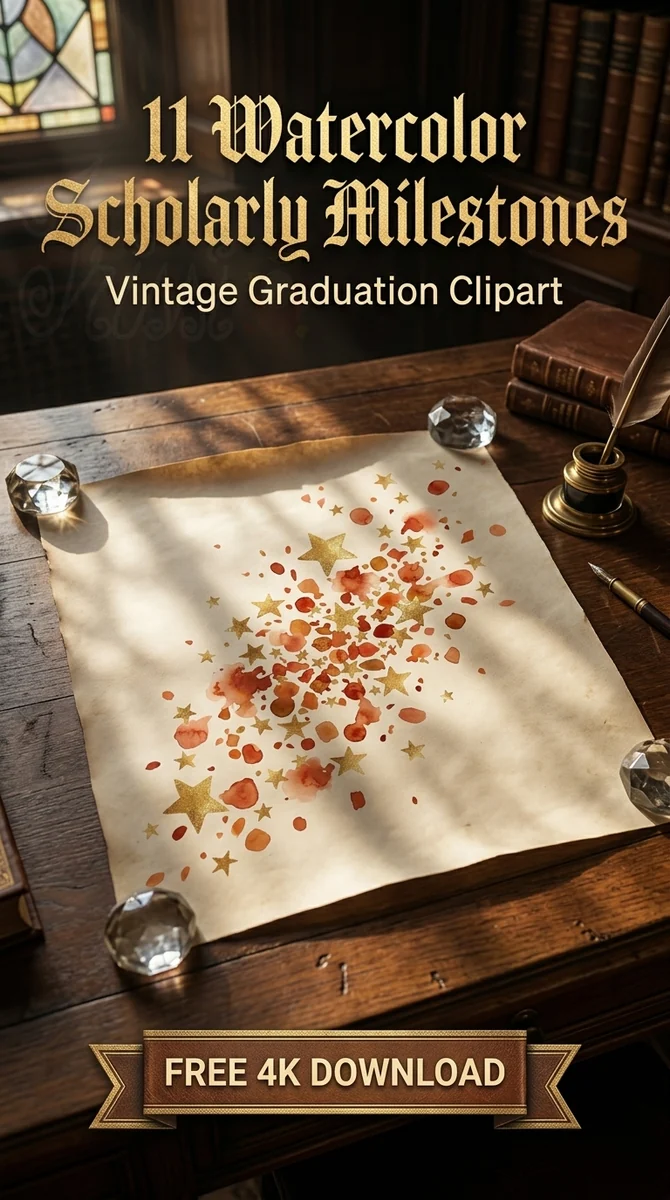 Free Gold Star Confetti Burst PNG | Festive Clipart — Dark Academia | Vintage Graduation Clipart watercolor clipart