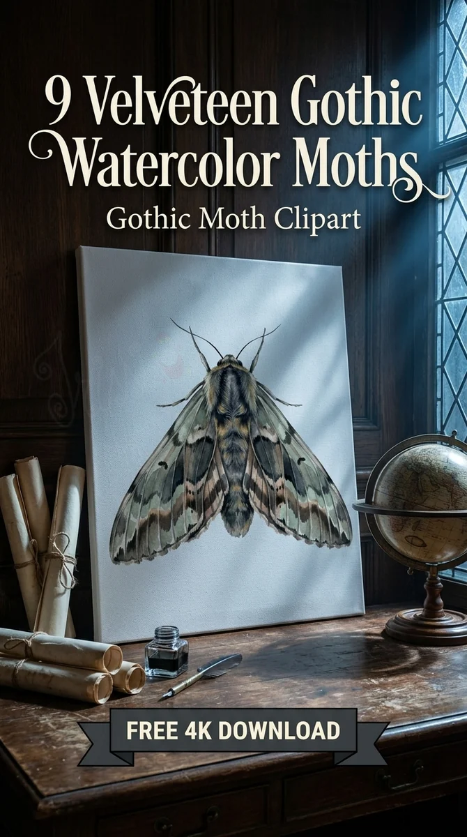 Free Sage Green Moth PNG | Velveteen Gothic Style Clipart โ Dark Academia | Gothic Moth Clipart watercolor clipart