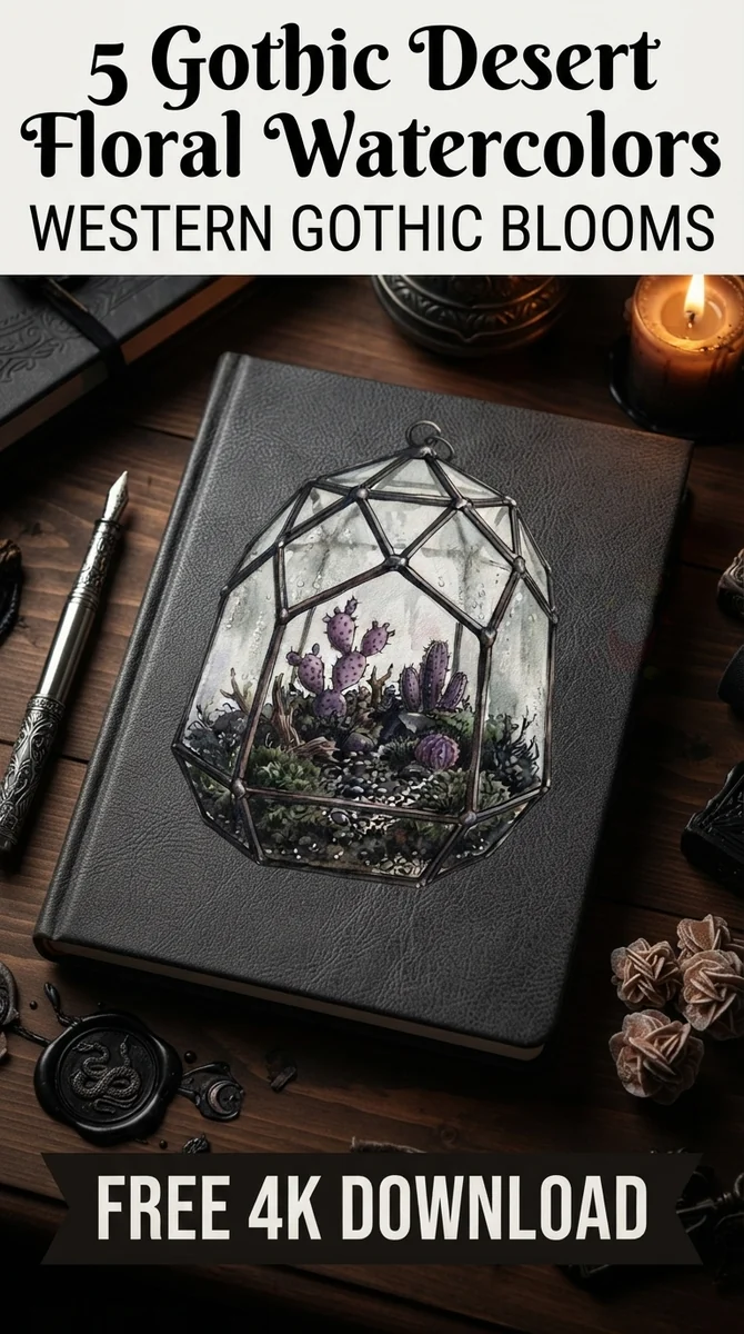 Free Gothic Terrarium Clipart PNG | Geometric Glass Dome Art — Western Gothic | Dark Desert Florals Clipart watercolor clipart