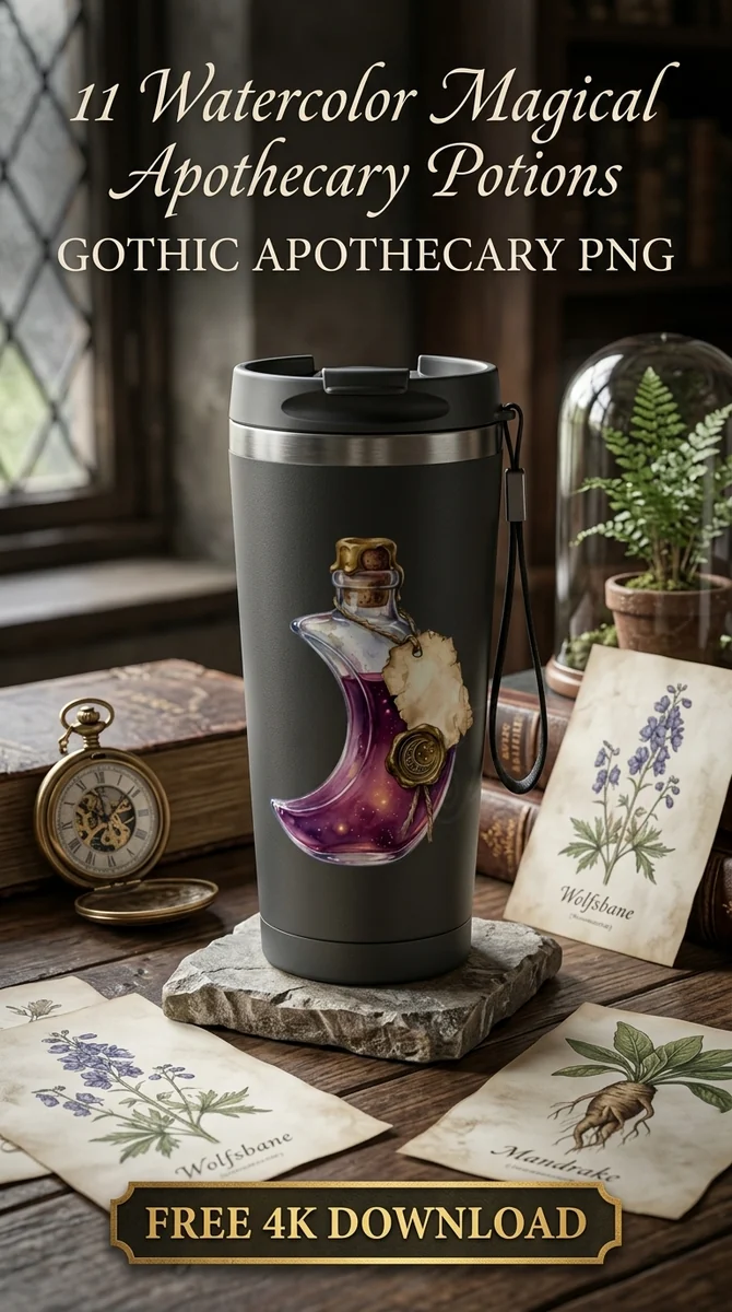 Free Moon Elixir PNG | Celestial Crescent Moon Potion Clipart β Dark Academia | Witchy Apothecary Clipart PNG watercolor clipart
