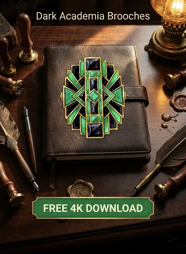 Free Onyx & Emerald Pin PNG | Art Deco Jewelry Clipart — Dark Academia | Vintage Brooch Clipart watercolor clipart