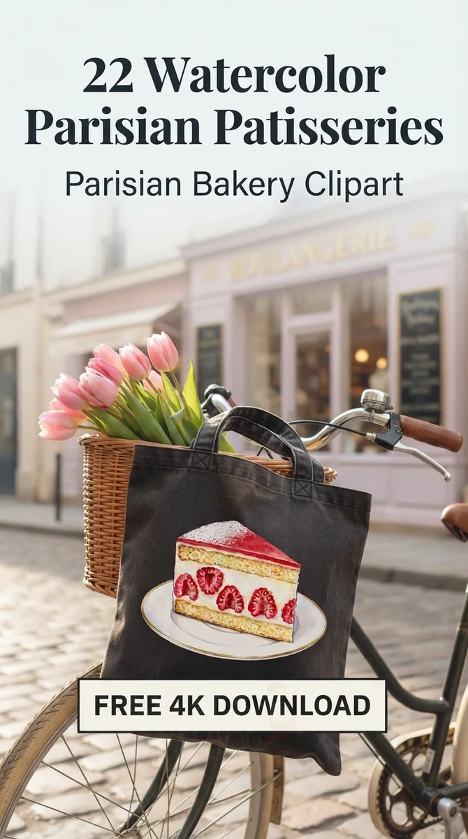 Free Fraisier Cake Slice PNG | French Strawberry Clipart — French Patisserie Clipart | Parisian Bakery PNG watercolor clipart
