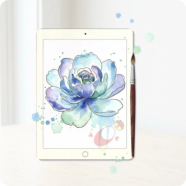 Free Floral iPad Clipart | Watercolor Tablet Screen PNG — Aesthetic Tech Clipart | WFH & Digital Planner PNG watercolor clipart