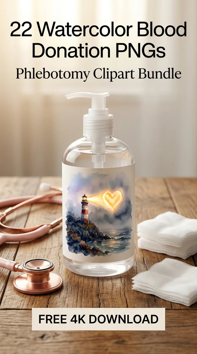 Free Lighthouse of Hope PNG | Heart Light Coastal Art — Watercolor Blood Donation | Medical Clipart watercolor clipart