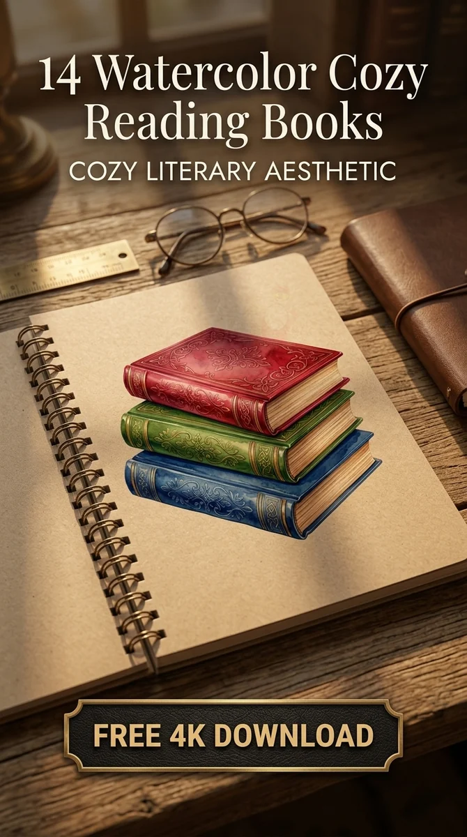 Free Vintage Hardcover Books Stack PNG | Classic Novels Clipart — Cozy Reading Clipart | Bookish Watercolor PNG watercolor clipart