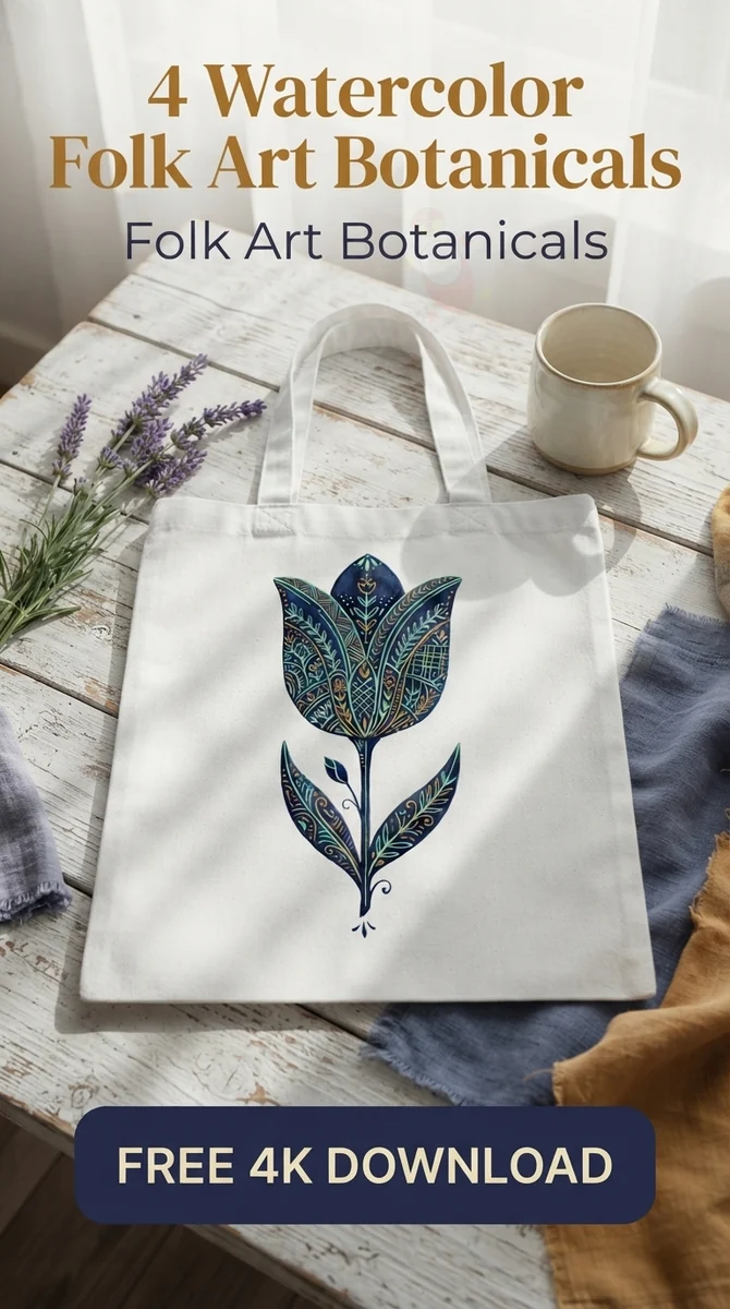 Free Blue Folk Tulip PNG | Whimsical Watercolor Floral Clipart β Folk Art Botanicals | Whimsical Floral Clipart PNG watercolor clipart