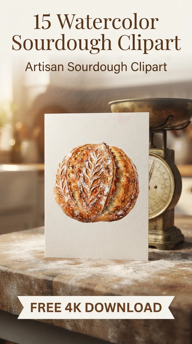 Free Scored Sourdough Boule PNG | Botanical Bread Art Clipart — Sourdough Baking | Artisan Bread Clipart watercolor clipart