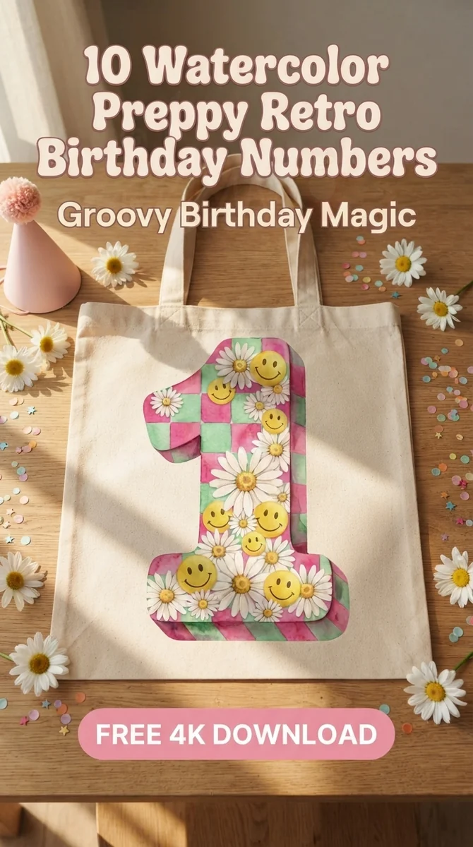 Free First Birthday Number 1 PNG | Preppy Retro Clipart — Preppy Retro Birthday | Groovy Y2K Clipart PNGs watercolor clipart