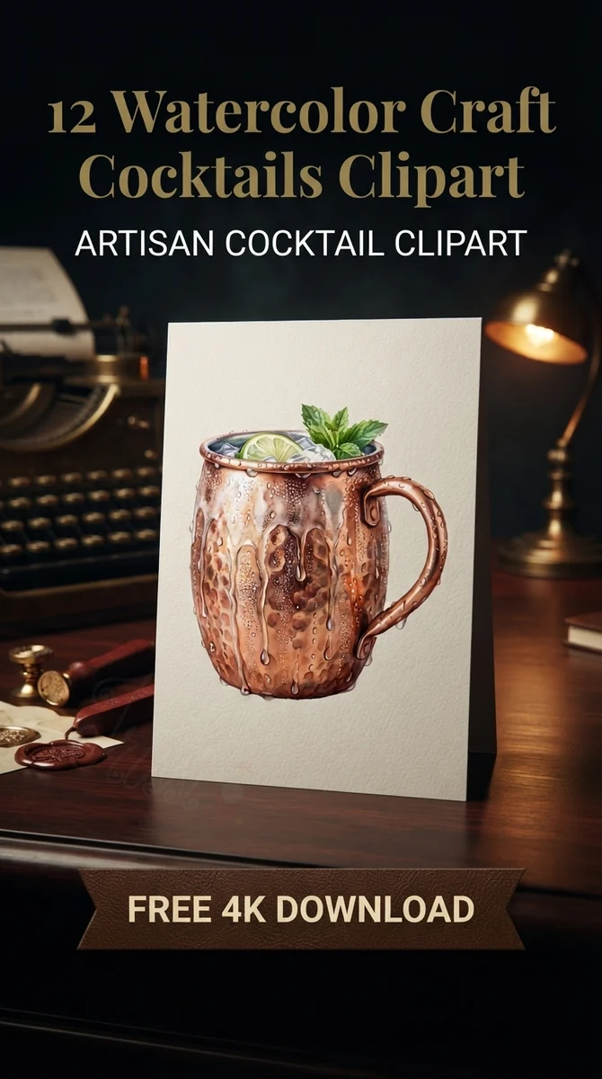 Free Moscow Mule PNG | Watercolor Copper Mug Clipart — Craft Cocktails | Watercolor Bar Menu PNGs watercolor clipart