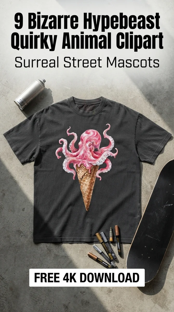 Free Gelato Octopus PNG | Quirky Hypebeast Ice Cream Clipart — Hypebeast Streetwear Clipart | Quirky PNGs watercolor clipart