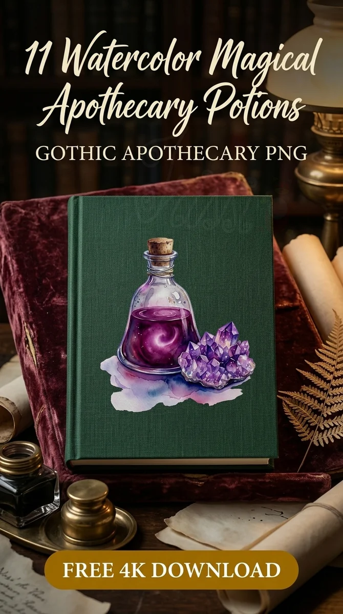 Free Amethyst Potion Bottle PNG | Purple Crystal Elixir Clipart โ Dark Academia | Witchy Apothecary Clipart PNG watercolor clipart