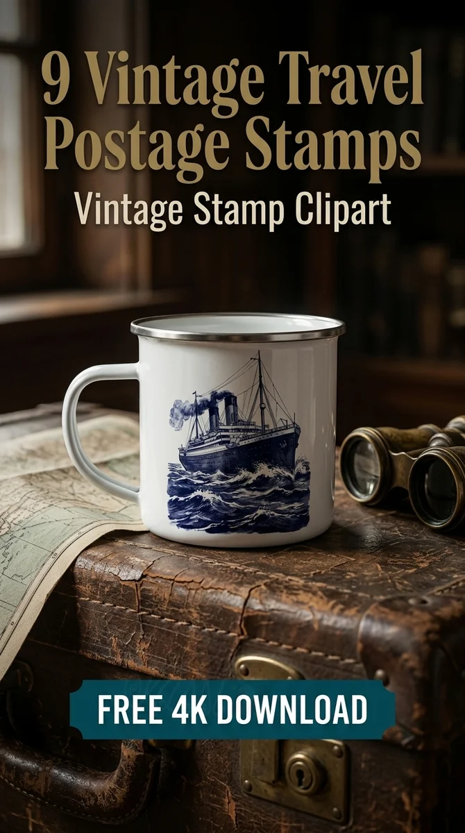 Free Ocean Liner PNG | Nautical Vintage Stamp Clipart β Vintage Travel Ephemera | Postage Stamp Clipart watercolor clipart