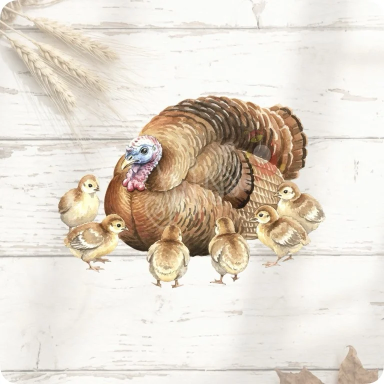 Free Turkey Family PNG | Mother Turkey & Chicks Farm Clipart — Rustic Farm Bird Clipart | Watercolor Turkey Duck watercolor clipart