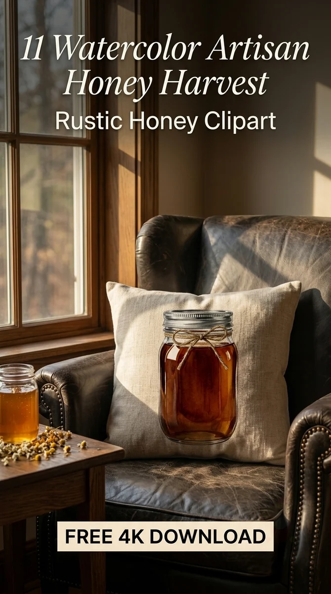 Free Brown Mason Jar PNG | Watercolor Honey Clipart — Cottagecore Honey Clipart | Rustic Watercolor Bee watercolor clipart