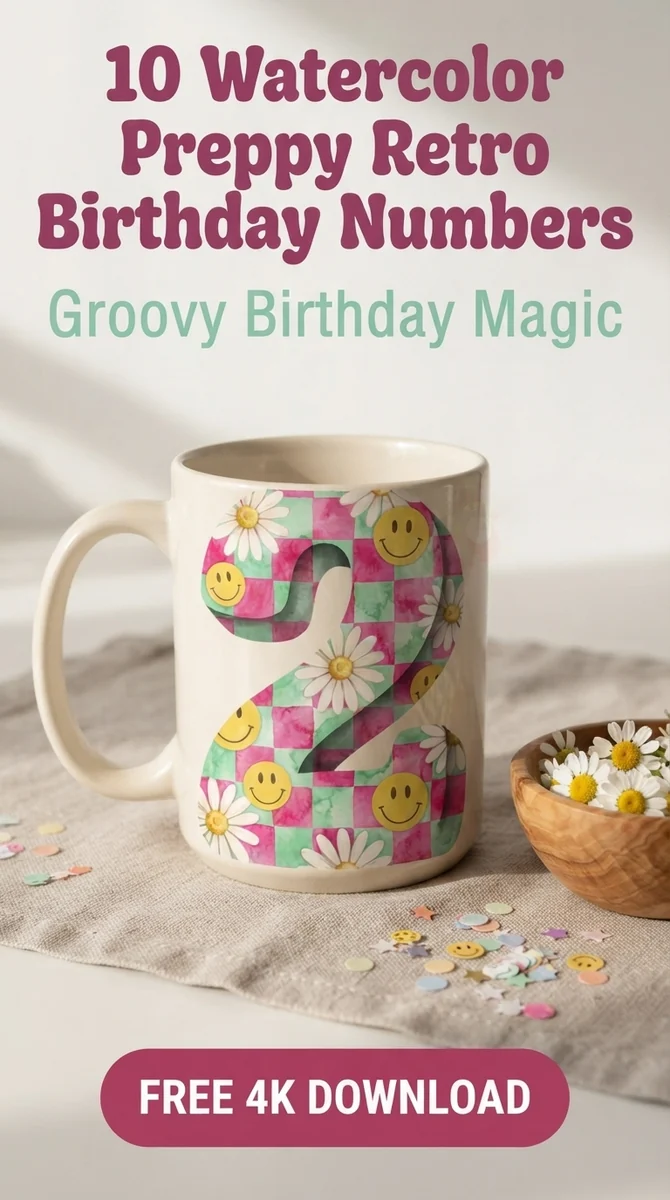 Free Groovy Retro Number 2 PNG | Pink & Green Checkered Clipart — Preppy Retro Birthday | Groovy Y2K Clipart PNGs watercolor clipart