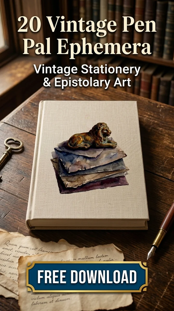 Free Dark Academia Lion Statue PNG | Antique Letters Clipart — Vintage Pen Pal Ephemera Clipart watercolor clipart