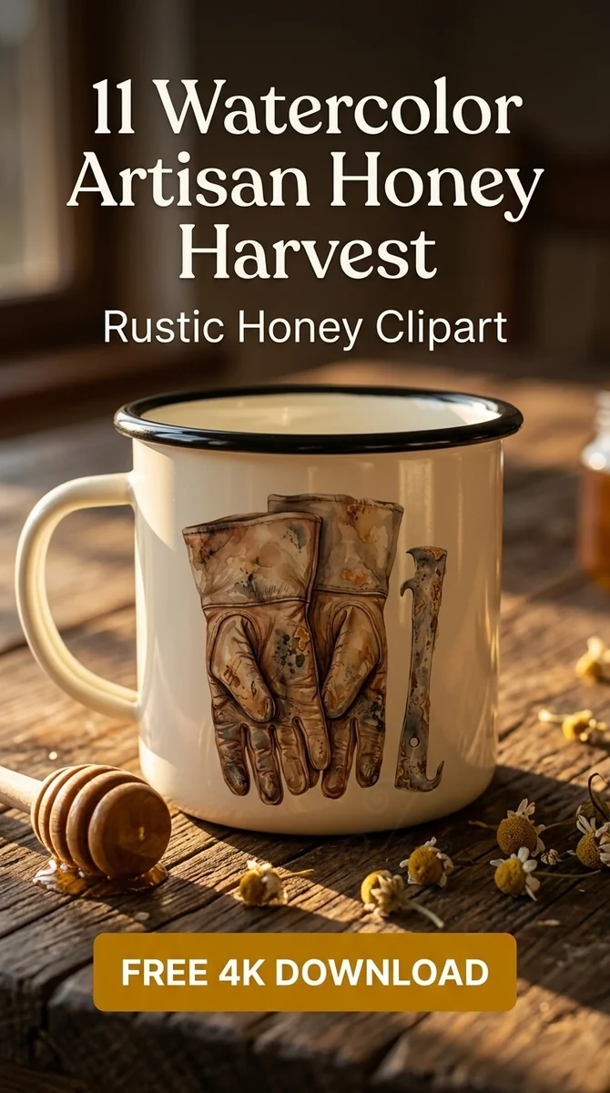 Free Beekeeper Gloves PNG | Watercolor Honey Tools Clipart — Cottagecore Honey Clipart | Rustic Watercolor Bee watercolor clipart