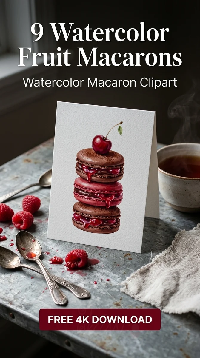 Free Chocolate Macaron PNG | Decadent Cherry Dessert Art β French Patisserie Clipart | Watercolor Macaron PNG watercolor clipart
