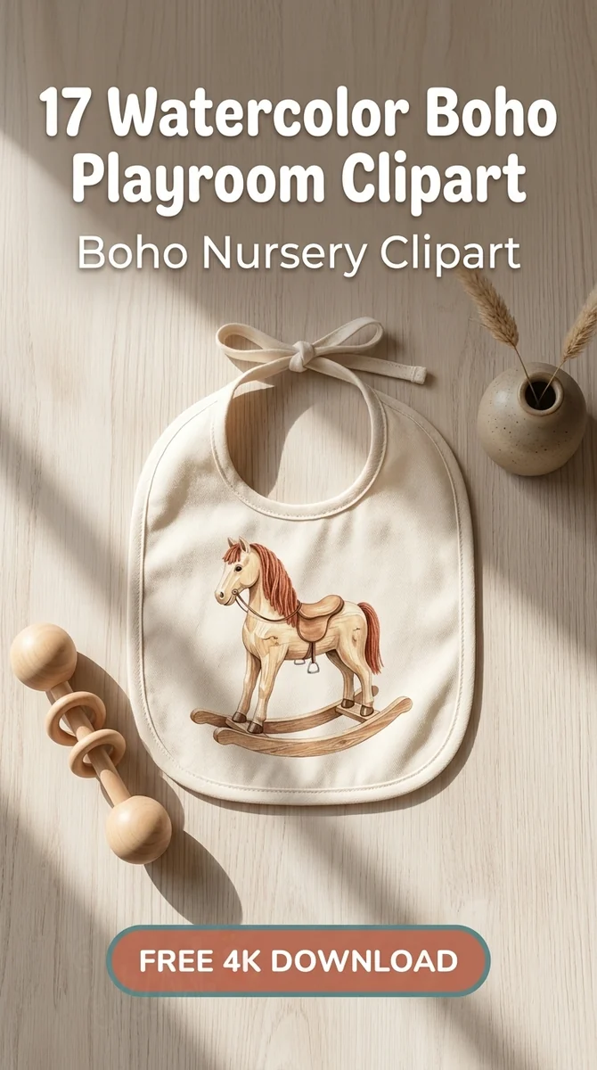 Free Vintage Rocking Horse PNG | Wooden Toy Watercolor Clipart — Boho Nursery Clipart | Playroom Watercolor PNGs watercolor clipart