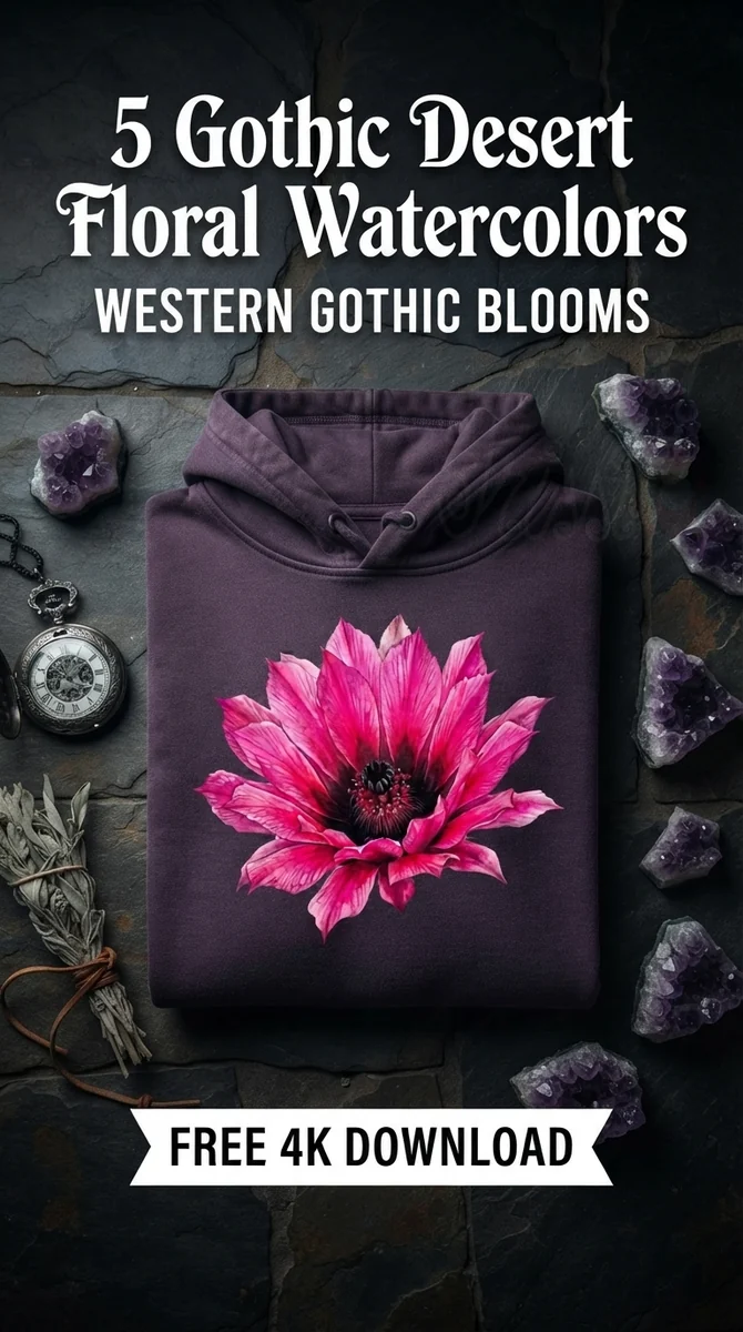 Free Pink Hedgehog Cactus PNG | Gothic Boho Desert Flower Clipart — Western Gothic | Dark Desert Florals Clipart watercolor clipart
