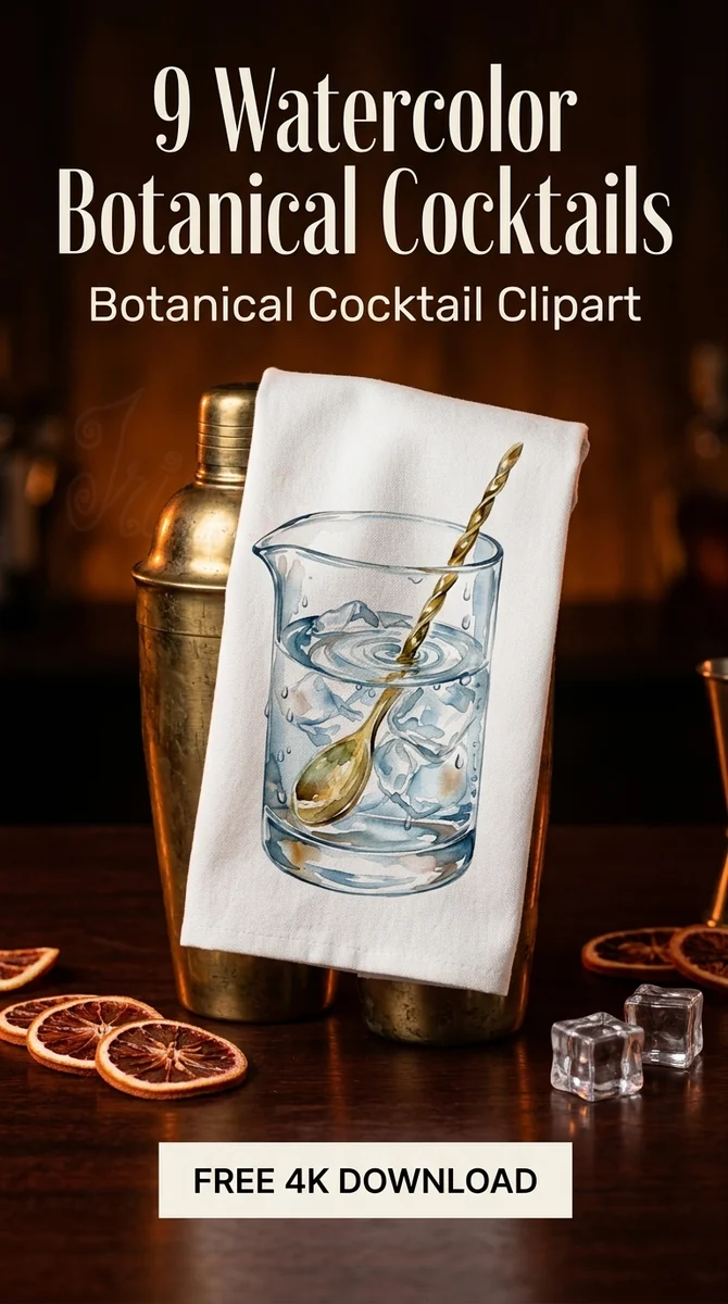 Free Crystal Mixing Glass PNG | Botanical Cocktail Clipart — Botanical Mixology | Craft Cocktail Clipart watercolor clipart