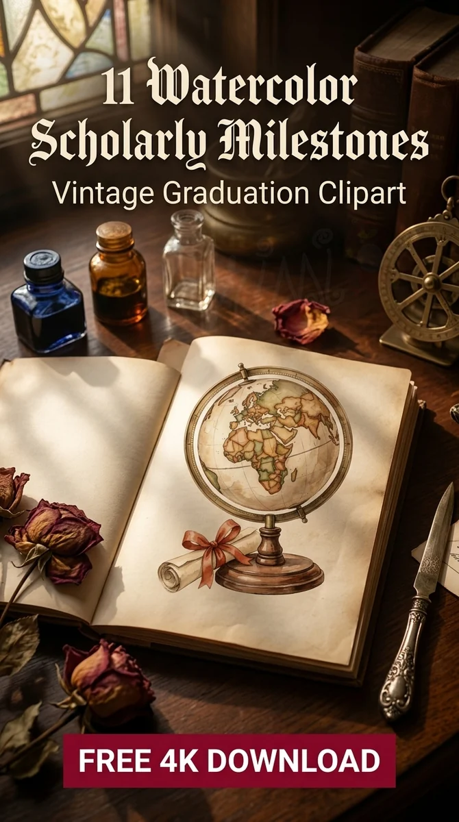 Free Antique Globe & Scroll PNG | Vintage Map Clipart β Dark Academia | Vintage Graduation Clipart watercolor clipart