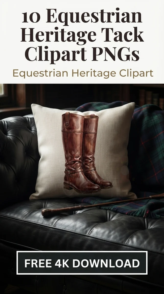Free Dressage Boot Graphic PNG | Brown Leather Horse Riding Boots — Equestrian Clipart | Old Money Vintage Tack PNG watercolor clipart