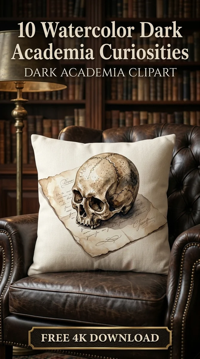 Free Gothic Skull Paperweight PNG | Dark Academia Clipart — Dark Academia Clipart | Gothic Watercolor PNGs watercolor clipart