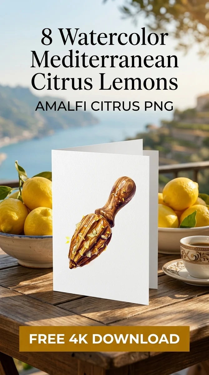 Free Wooden Citrus Reamer PNG | Vintage Juicer Clipart — Mediterranean Citrus | Amalfi Lemon Clipart PNG watercolor clipart